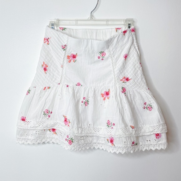 ZARA White Floral Skirt Cotton Trim Ruffles Small - Picture 2 of 6